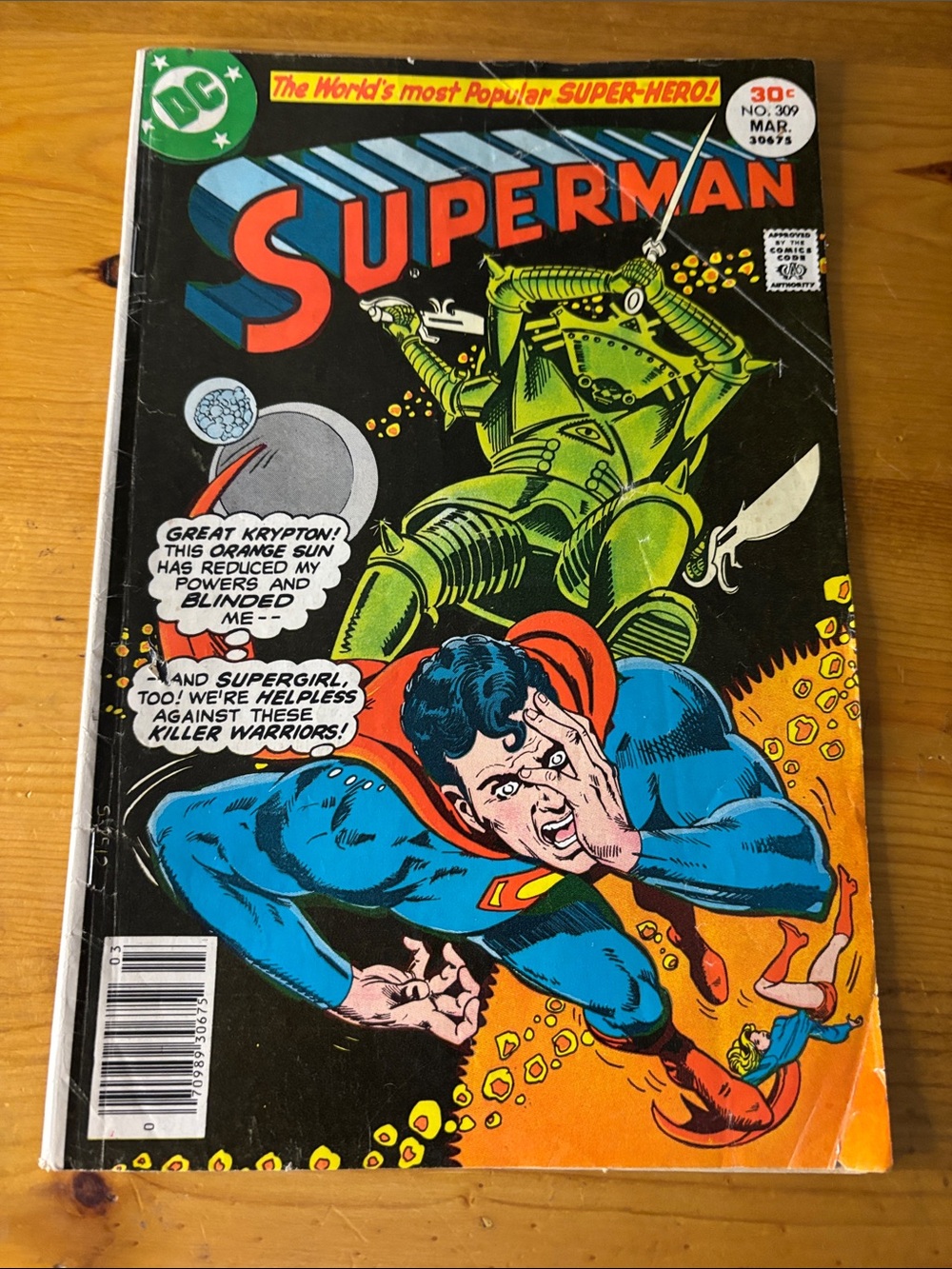 1976 DC Superman Comic #309 Cover — Blue, Red, Green